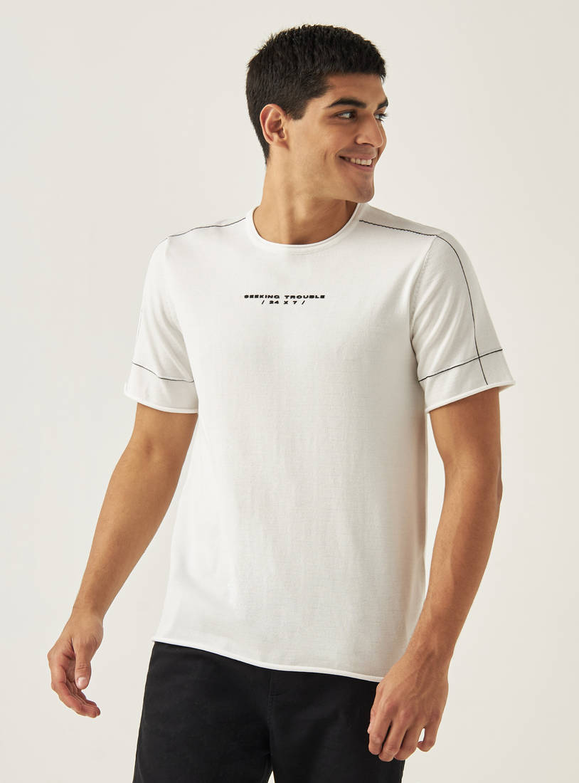 Embossed Text Print T-shirt-T-shirts-image-0