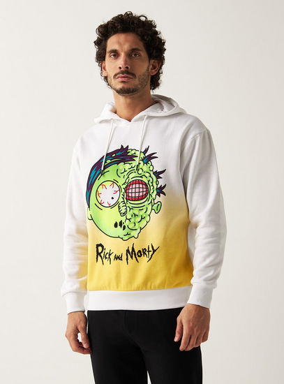 Rick and Morty Print Sweatshirt with Hood and Long Sleeves