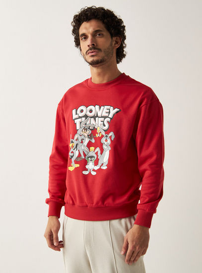 Looney Tunes Print Sweatshirt with Crew Neck and Long Sleeves