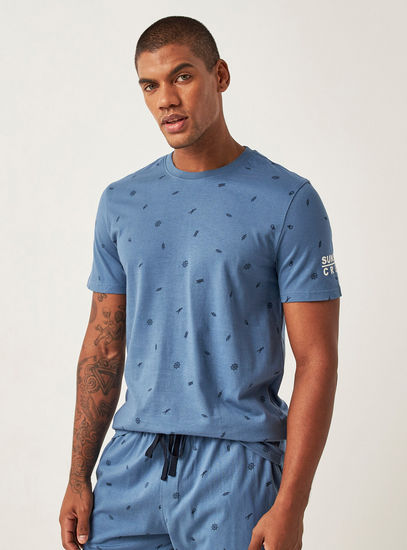 All-Over Print Crew Neck T-shirt and Shorts Set-Sets-image-1