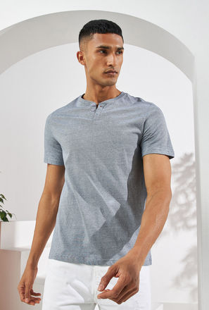 Striped Henley Neck T-shirt-mxmen-clothing-nightwear-tops-1