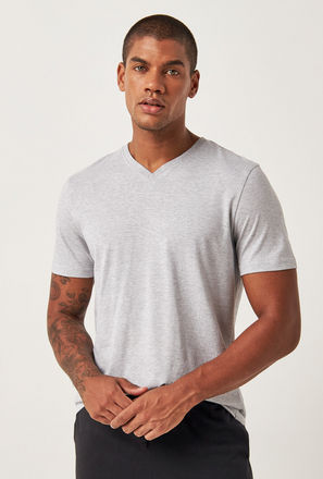 Striped V-neck T-shirt with Short Sleeves