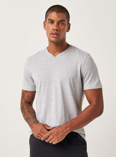 Striped V-neck T-shirt with Short Sleeves