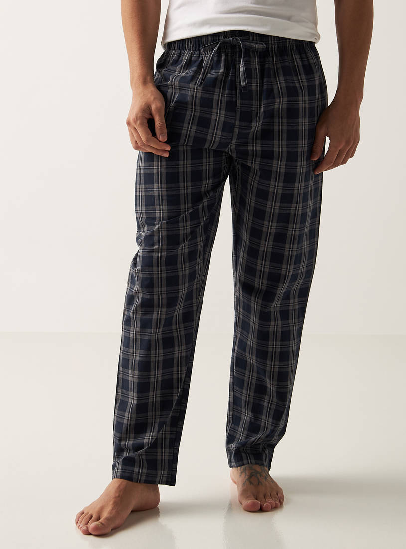 Checked Full Length Pyjama with Drawstring Closure and Pockets-Shorts & Pyjamas-image-0