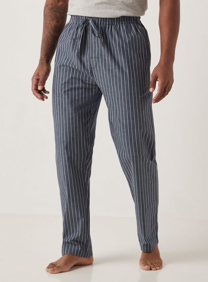 Striped Full Length Pyjama with Drawstring Closure and Pockets
