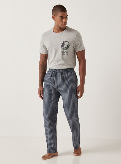 Striped Full Length Pyjama with Drawstring Closure and Pockets-Shorts & Pyjamas-image-1