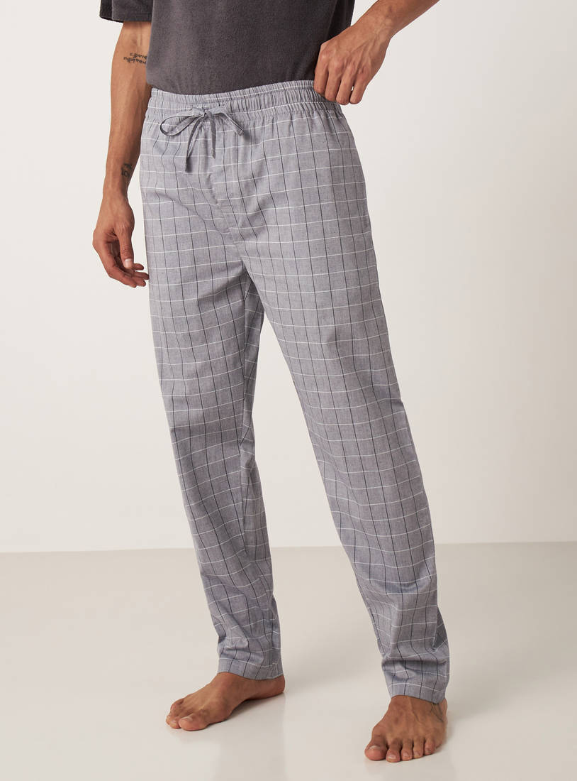 Checked Mid-Rise Pyjamas with Drawstring Closure and Pockets-Shorts & Pyjamas-image-0