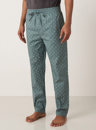 All-Over Print Mid-Rise Pyjamas with Drawstring Closure and Pockets