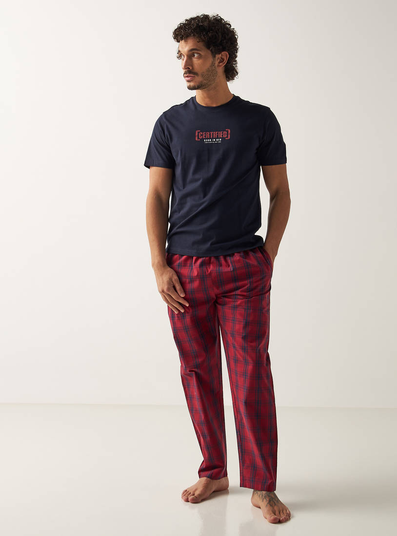 Printed Crew Neck T-shirt and Pyjama Set-Sets-image-0