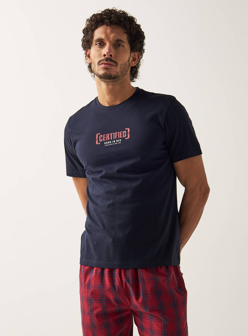 Printed Crew Neck T-shirt and Pyjama Set-Sets-image-1