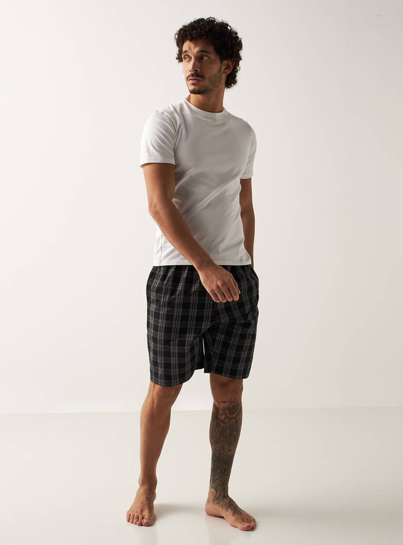 Checked Shorts with Pockets and Drawstring Closure-Shorts & Pyjamas-image-1