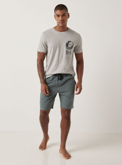 Printed Short Sleeves T-shirt and Checked Shorts Set-Sets-image-0