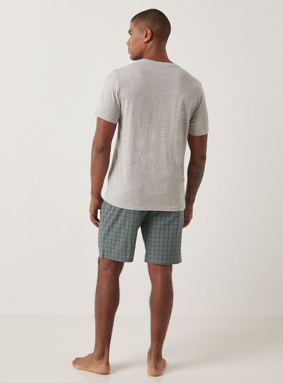 Printed Short Sleeves T-shirt and Checked Shorts Set-Sets-image-1