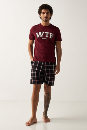 Text Print T-shirt and Shorts Set