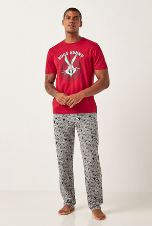 Bugs Bunny Print Crew Neck T-shirt and Pyjama Set