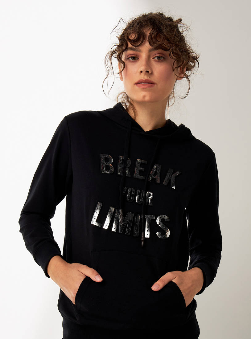 Embossed Print Long Sleeves Sweatshirt with Hood and Pockets-Sweatshirts & Jackets-image-0