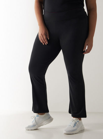 Solid Flared Leggings with Elasticated Waistband-Pants-image-0