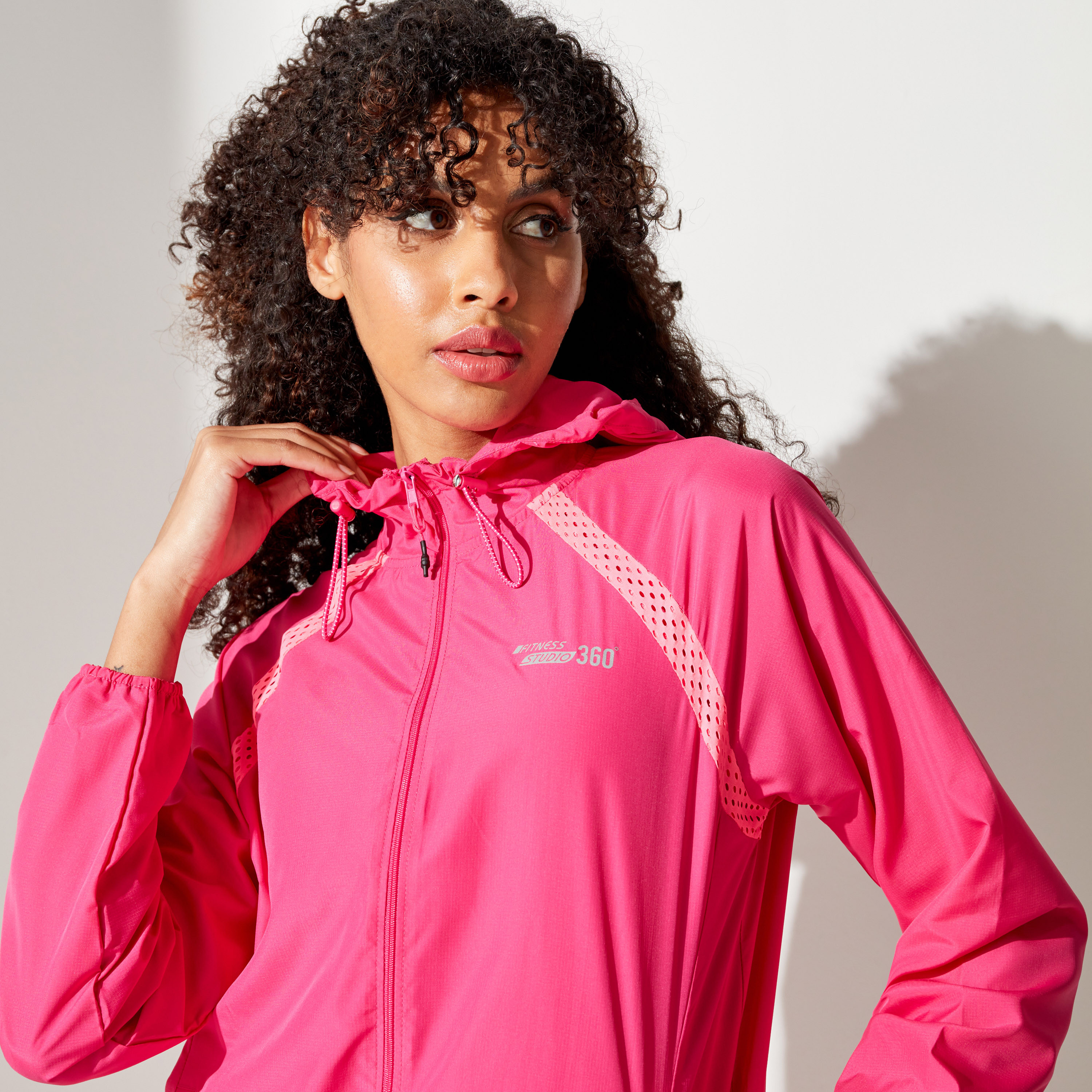 Shop Solid Hooded Windbreaker Jacket with Long Sleeves and