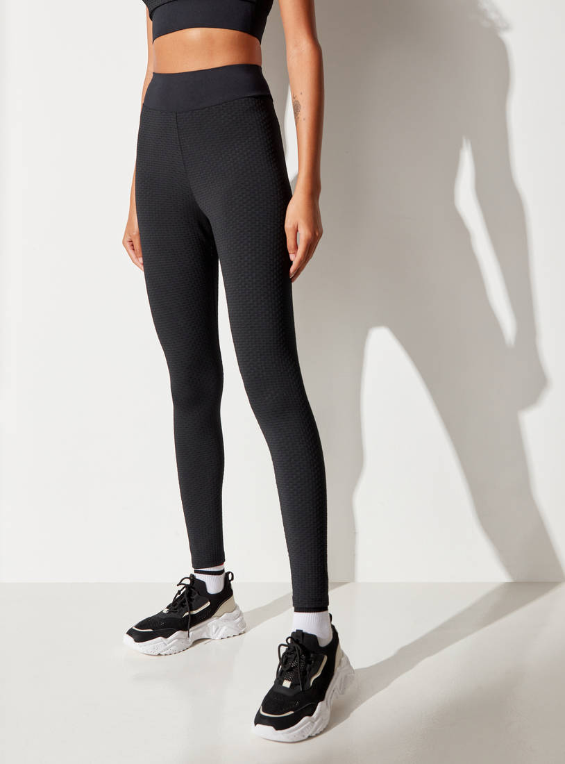 Solid Mid-Rise Leggings with Elasticated Waistband-Leggings & Shorts-image-0