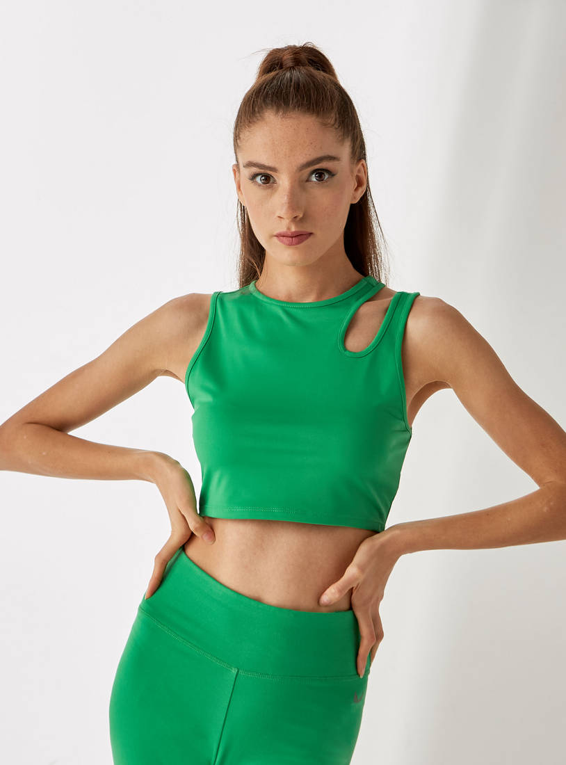Solid Sleeveless Crop Top with Crew Neck and Cutout Detail-T-shirts & Vests-image-0
