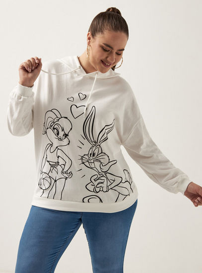 Looney Tunes Print Hooded Sweatshirt-Hoodies & Sweatshirts-image-0