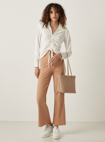 Collared Top with Ruched Detail