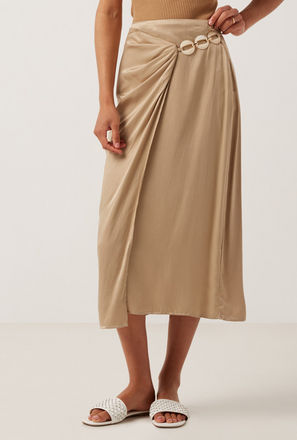 Chain Accent Wrap Skirt with Zip Closure