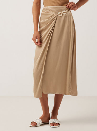 Chain Accent Wrap Skirt with Zip Closure-Midi-image-0