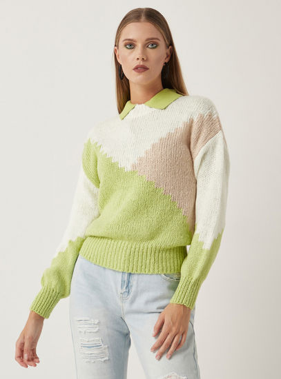 Colourblock Sweater with Long Sleeves-Sweaters & Cardigans-image-0