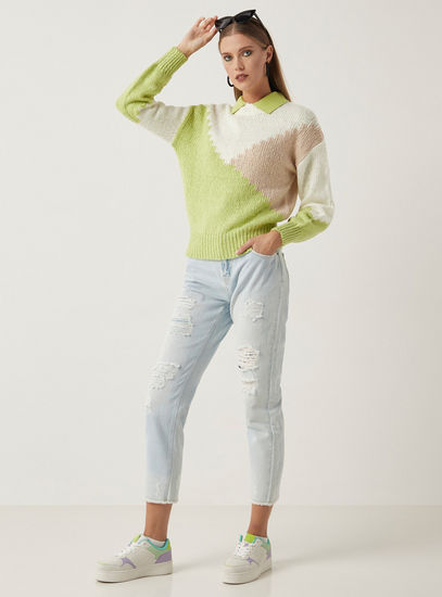 Colourblock Sweater with Long Sleeves-Sweaters & Cardigans-image-1