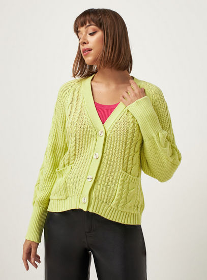 Textured Button Through Cardigan-Sweaters & Cardigans-image-0