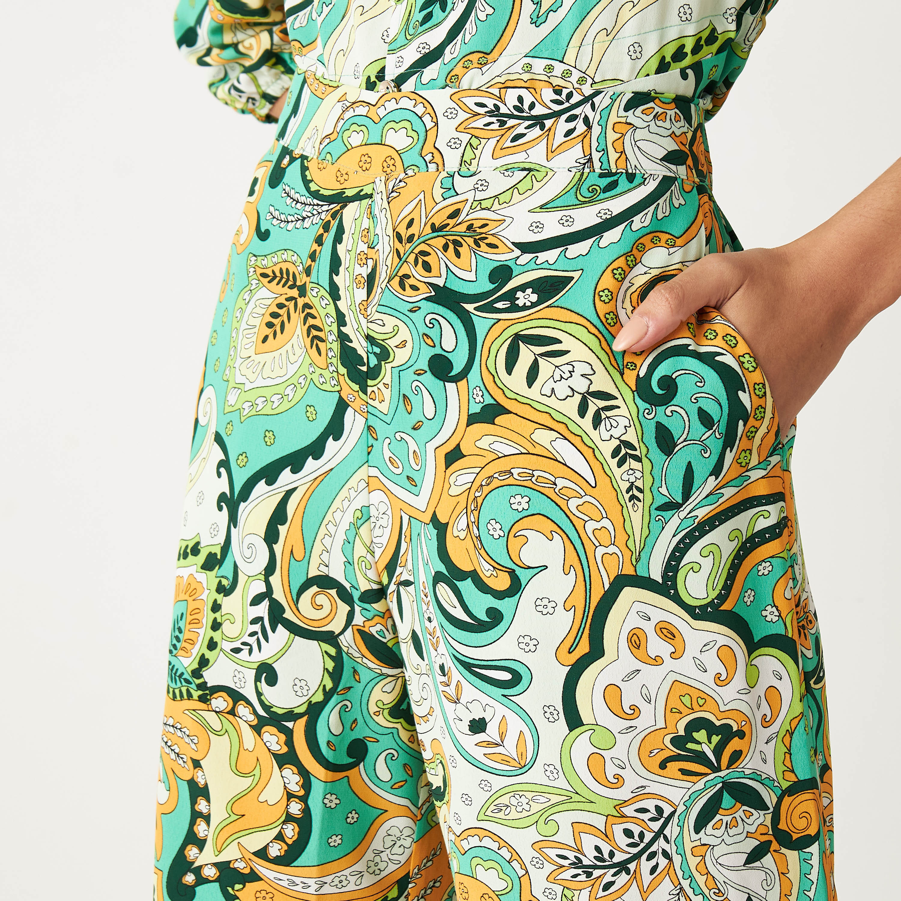 Shop Mid-Rise Regular Fit All-Over Paisley Print Wide Leg