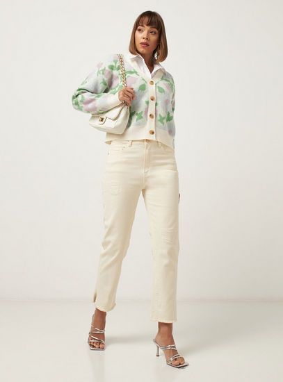 All-Over Floral Detail Button Through Cardigan-Sweaters & Cardigans-image-1