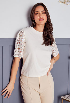 Plain T-shirt with Crochet Sleeves-mxmen-clothing-tops-tshirts-1