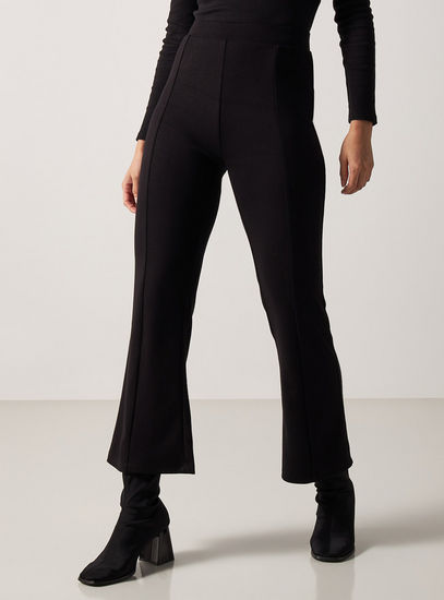 Solid Flared Leg Pants with Elasticised Waistband
