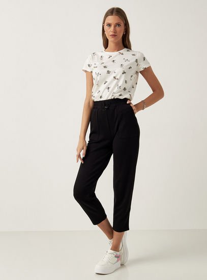 Solid Mid-Rise Cropped Pants with Toggle Drawstring Closure and Pockets-Joggers-image-1