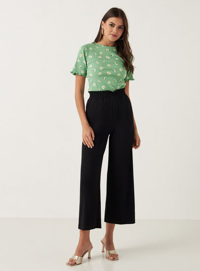 Solid Wide Leg Pants with Elasticated Waistband