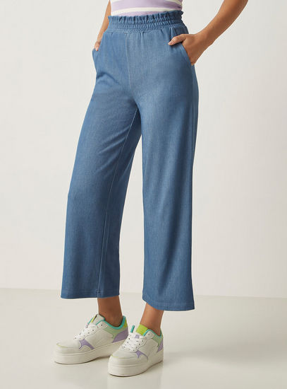 Solid Wide Leg Pants with Elasticated Waistband