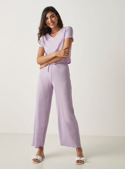 Solid Crepe Wide Leg Pant with Drawstring Closure