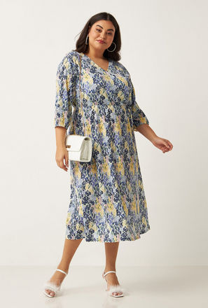All-Over Print Midi Wrap Dress with Tie-Ups