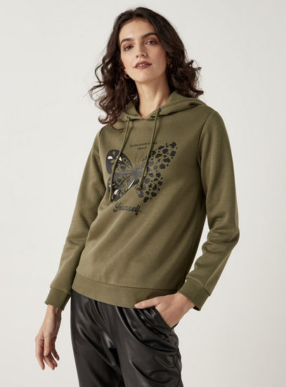 Butterfly Print Hoodie with Drawstring Detail and Long Sleeves-Hoodies & Sweatshirts-image-0