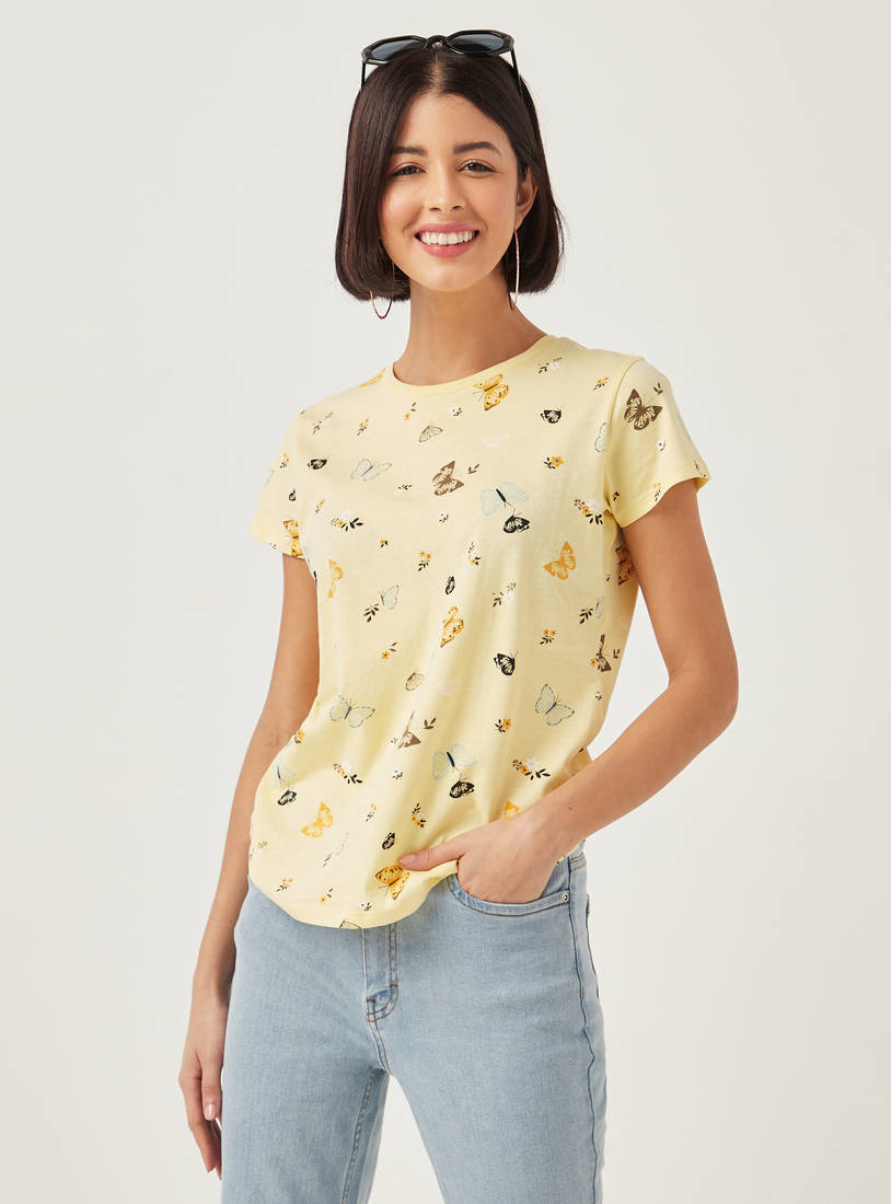 All-Over Butterfly Print Better Cotton T-shirt with Short Sleeves-T-shirts & Vests-image-0