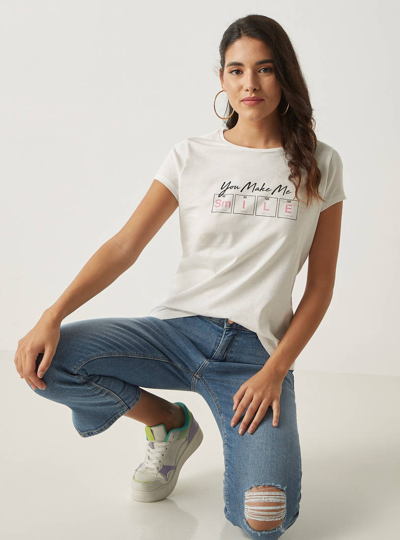 Slogan Print Better Cotton T-shirt with Round Neck-T-shirts & Vests-image-0