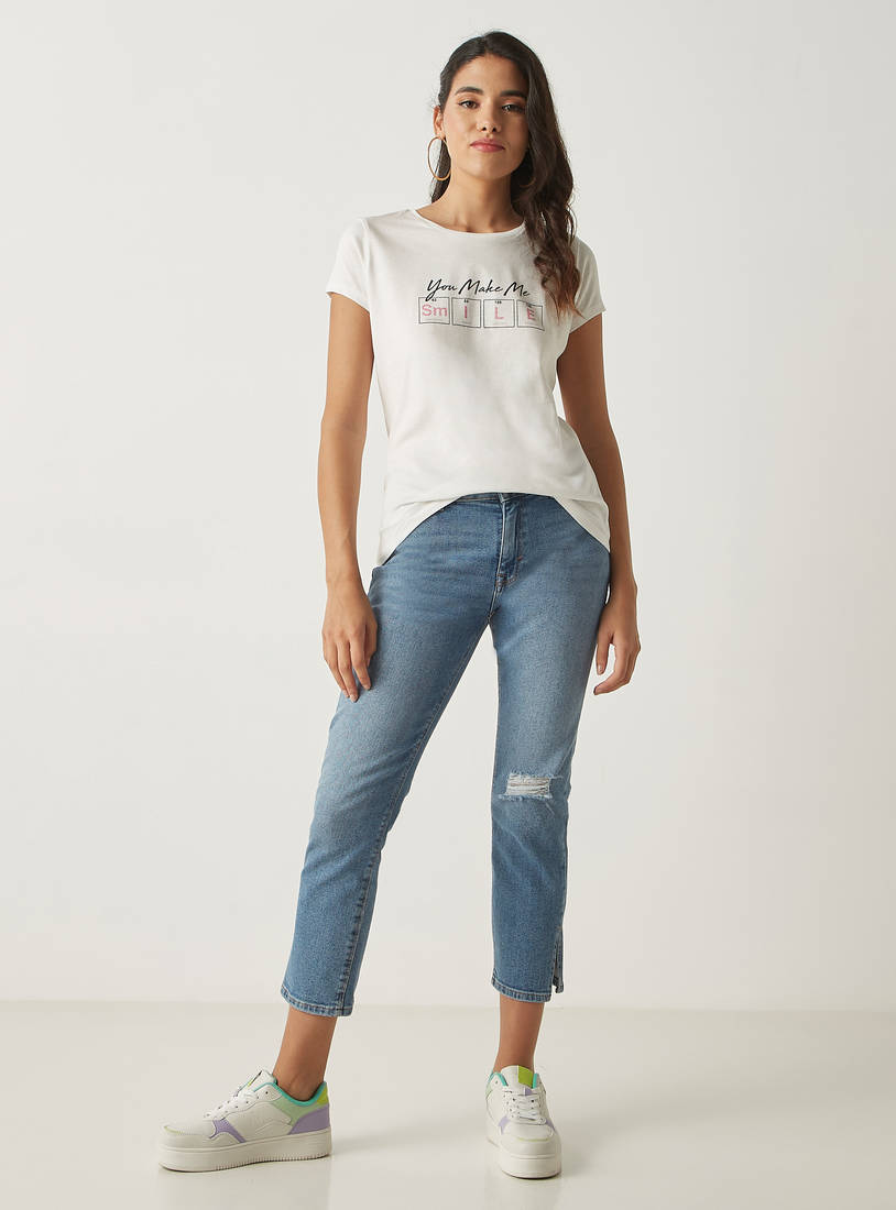 Slogan Print Better Cotton T-shirt with Round Neck-T-shirts & Vests-image-1