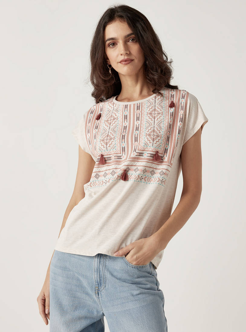Printed BCI Cotton T-shirt with Round Neck and Short Sleeves-T-shirts & Vests-image-0