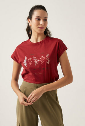 Printed BCI Cotton T-shirt with Crew Neck and Short Sleeves
