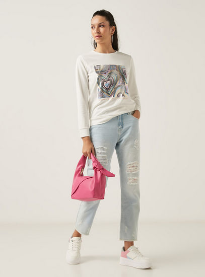 Sequin Embellished Crew Neck Sweatshirt with Long Sleeves-Hoodies & Sweatshirts-image-1