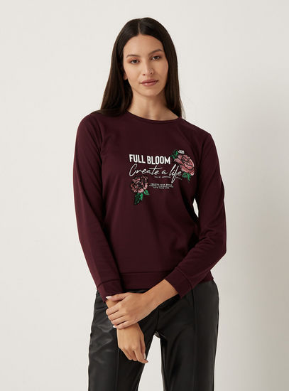 Embellished Crew Neck Sweatshirt with Long Sleeves-Hoodies & Sweatshirts-image-0