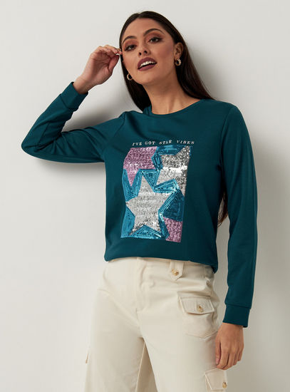 Embellished Sweatshirt with Crew Neck and Long Sleeves-Hoodies & Sweatshirts-image-0