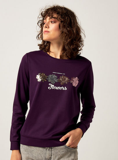 Embellished Crew Neck Sweatshirt with Long Sleeves-Hoodies & Sweatshirts-image-1